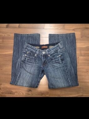 Vintage Y2K ARMOR JEANS Dark Wash Blue Wide Leg Low Rise Jeans